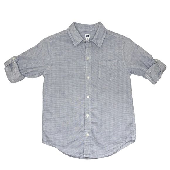 Janie and Jack Striped Linen Blend Roll-Tab Sleeve Button Front Shirt Size 7 - Picture 5 of 10